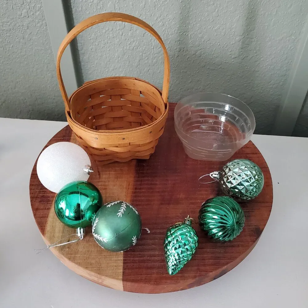 Longaberger 1993 Inaugural Basket Protector & 6 Christmas Holiday Ornaments